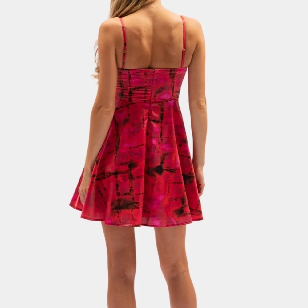 Aureta Alia Mini Dress Red Pink Black Tie Dye Bubble Strapless Rubellite M - Picture 2 of 5